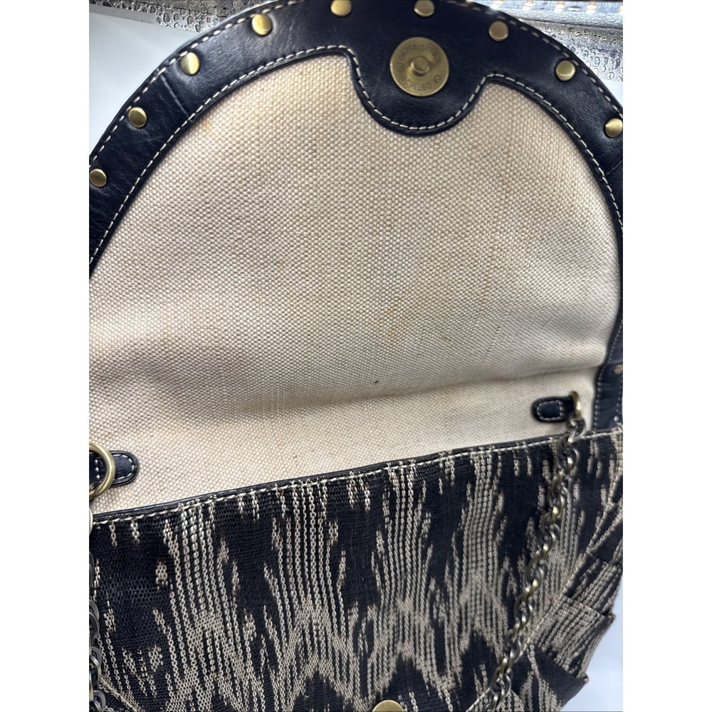Rafe Large Beaded Clutch Handbag Leather Stones 12x9 Chain Strap - Picture 6 of 14